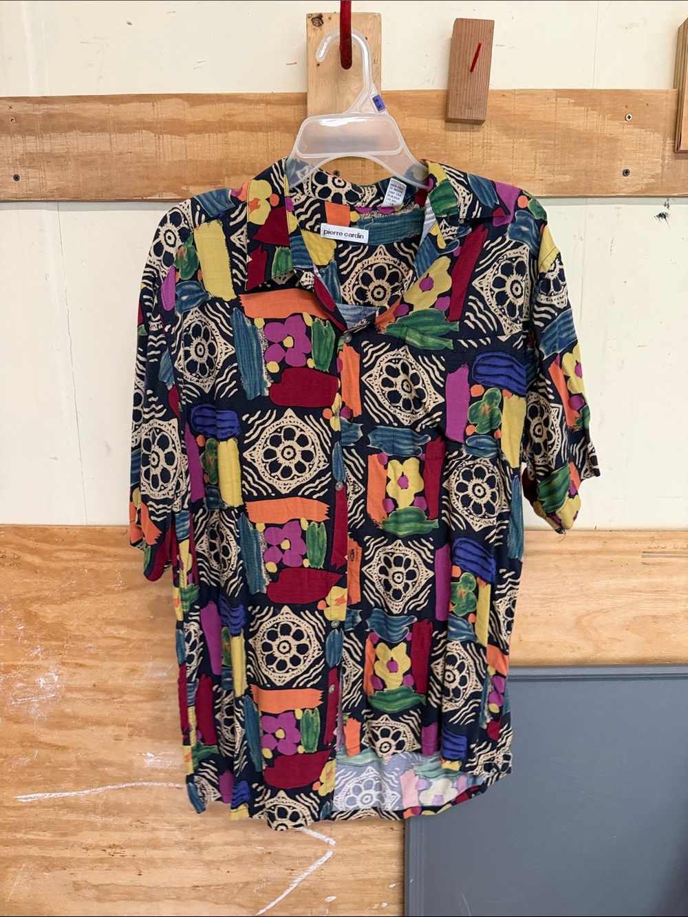 Pierre Cardin Black Multicolor Short-Sleeve Button Shirt